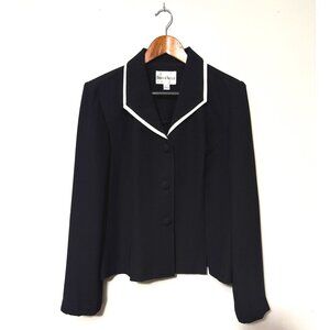 David & Nicole Womens Black 3-Piece Jacket Suit Size 14 Button-Up White Trim